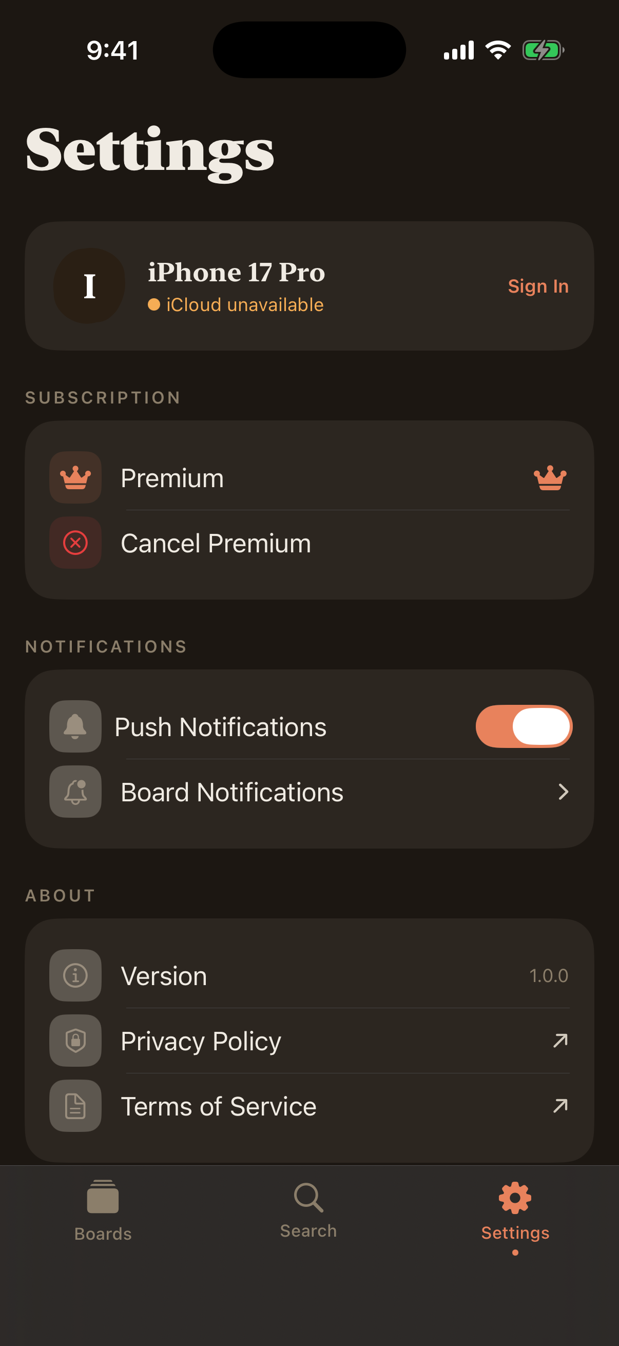 Settings (Dark)